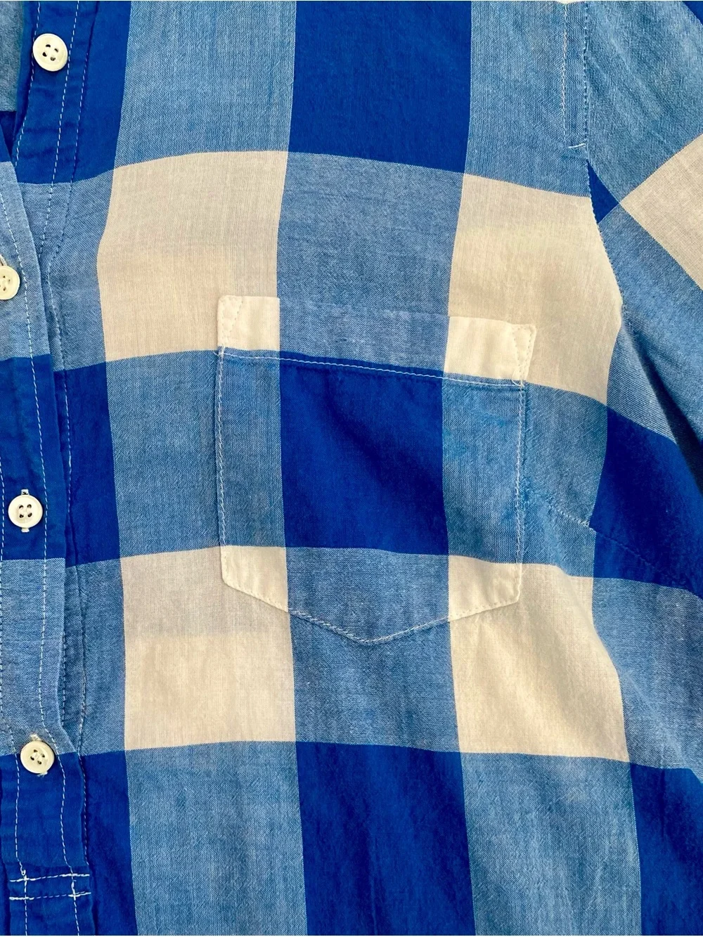 J.Crew Blue White Buffalo Plaid Popover Henley Top Shirt, size 6